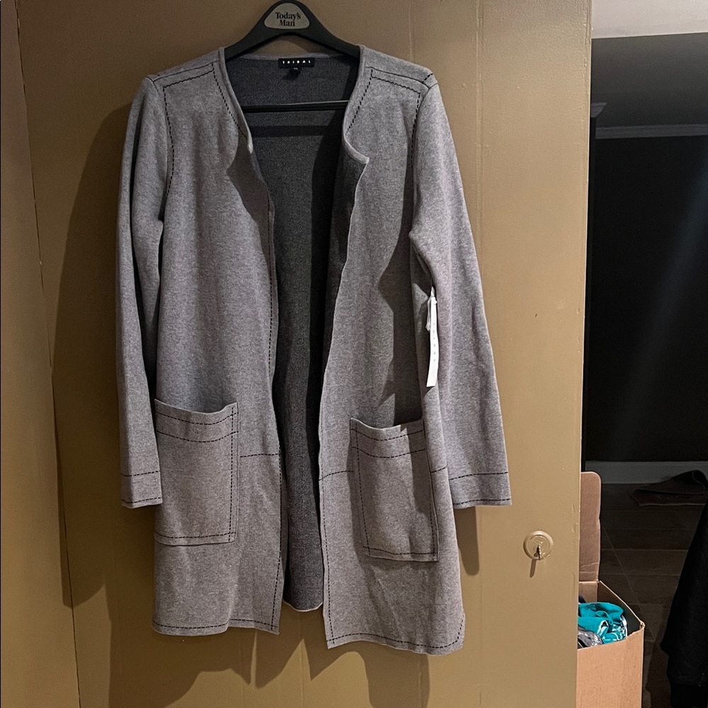 Tribal Women’s Stitch Accents Cardigan in Gray Sz L NWT
